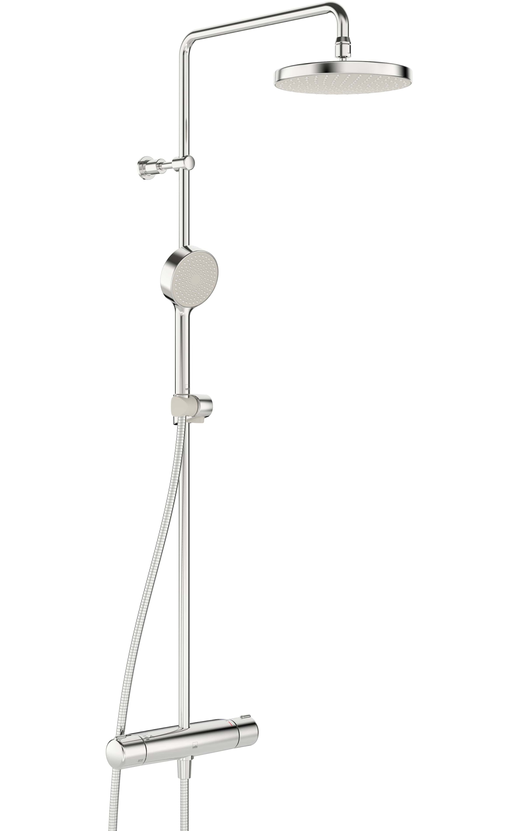 Oras Nova brusersystem i krom med Rain bruserarmatur og hovedbruser Ø200 mm