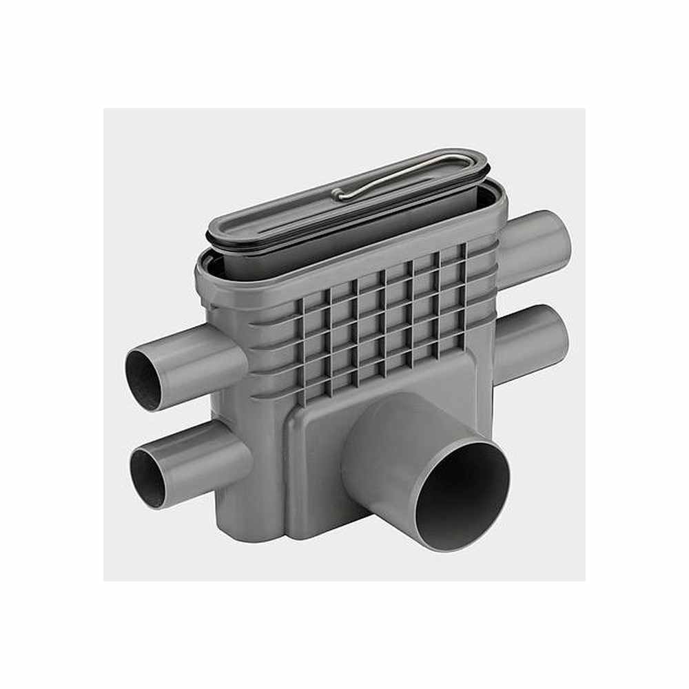 Unidrain udløbshus vandret med vandlås og sideindgange Ø75 mm
