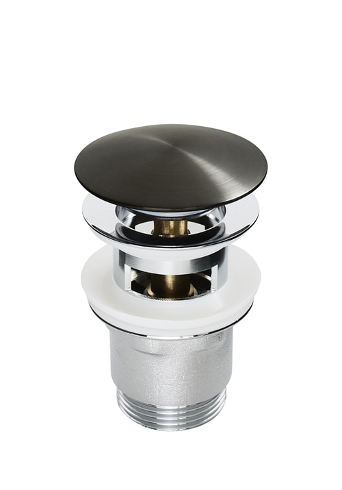 Hafa Pop Up bundventil i børstet sort krom til vask med overløb