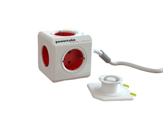 PowerCube Extended stikdåse rød 5 udtag 3 m