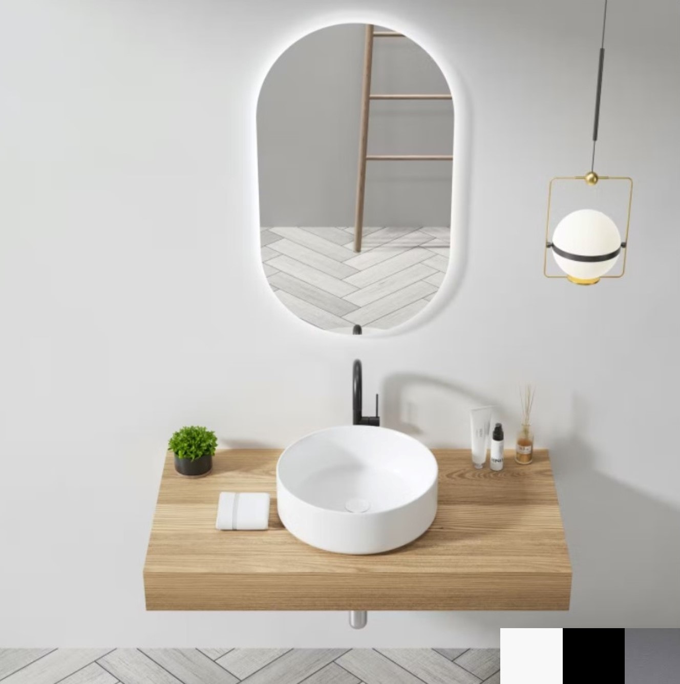 Bathlife Grund fritstående håndvask grå porcelæn med bundventil Ø405 mm