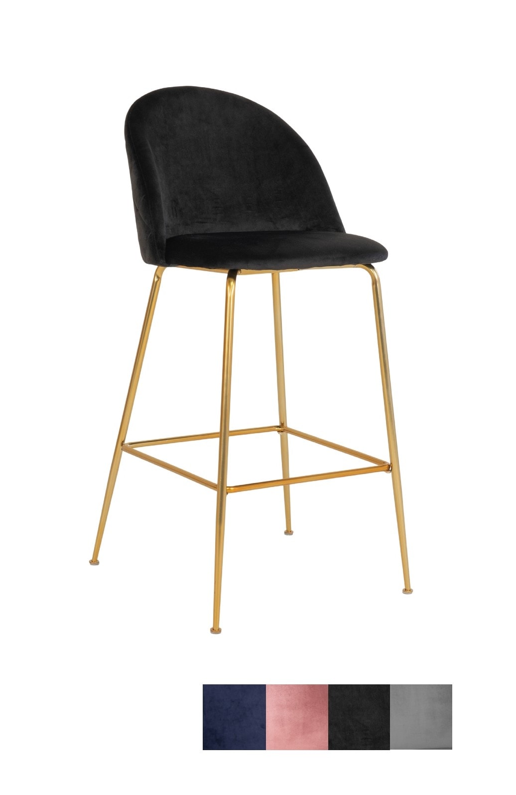 House Nordic Lausanne barstol i sort velour med ben i messing look HN1207