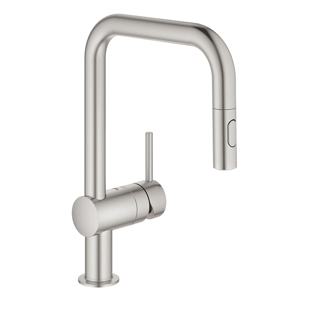 Grohe Minta køkkenbatteri med kantet udtrækstud i Supersteel