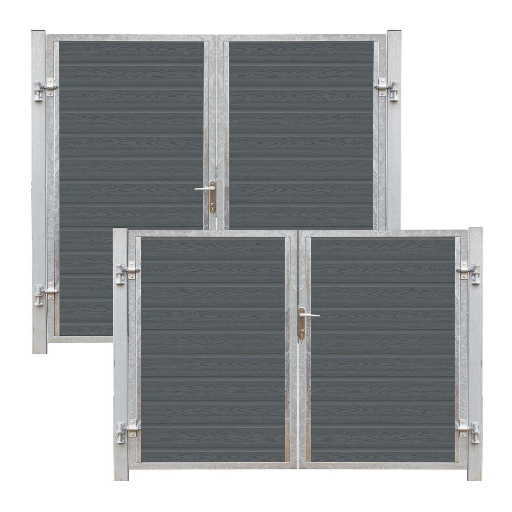 Plus Artura dobbeltlåge venstre skifergrå komposit inkl. galv. stolper 197x135 cm