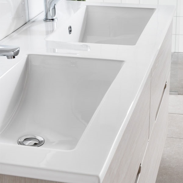 Hafa rektangulær dobbelt porcelænsvask til Sun / Eden vaskeskab 120 cm