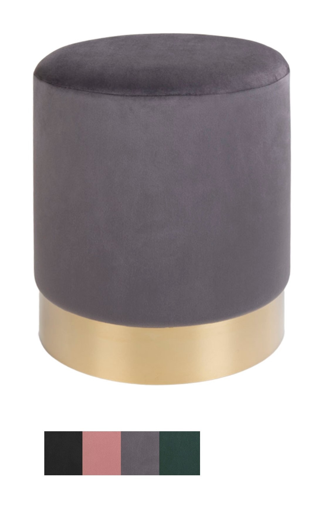 House Nordic Gamby puf i sort velour med messingfarvet kant HN1207