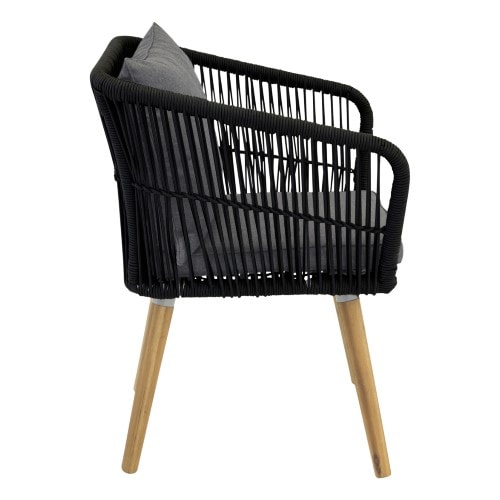 Venture Design Chania stol i akacia med sort reb og grå hynde