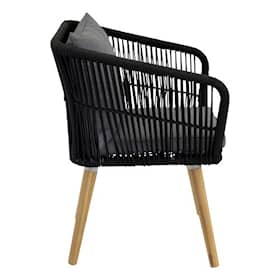 Venture Design Chania stol i akacia med sort reb og grå hynde