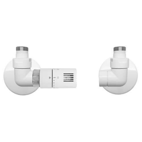 Kriss Corner Rum vinkelventilsæt med rumtermostat i hvid, fremløb venstre