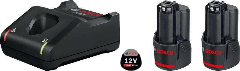 Bosch Startsæt 2 x GBA 12V 2.0Ah + GAL 12V-40 Professional med 2 x 2,0 Ah Li-ion-batterier