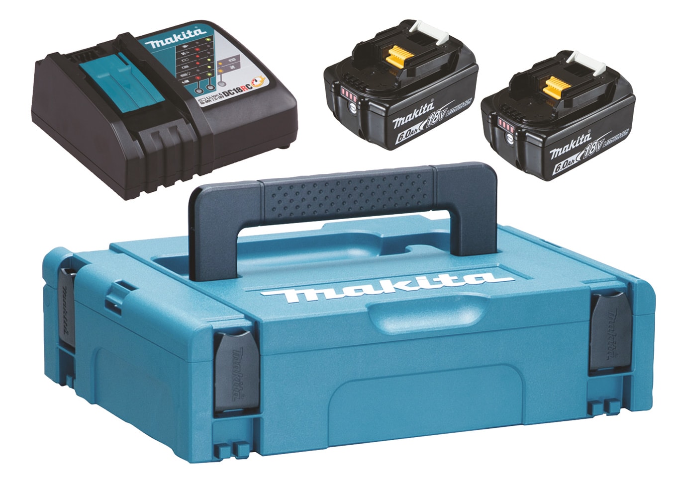 Makita BATTERIPAKKE 2xBL1860B+DC18RC Li-ion, 18V