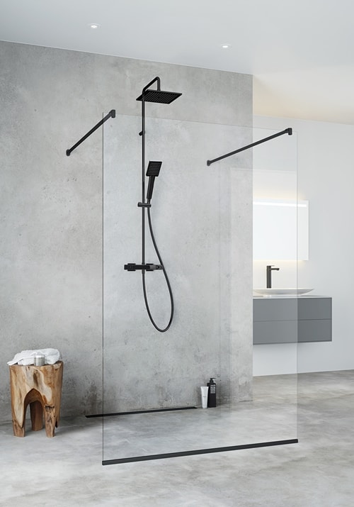 Hafa Igloo Pro I-Wall fast brusevæg i klart glas/sort 130 x 200 cm