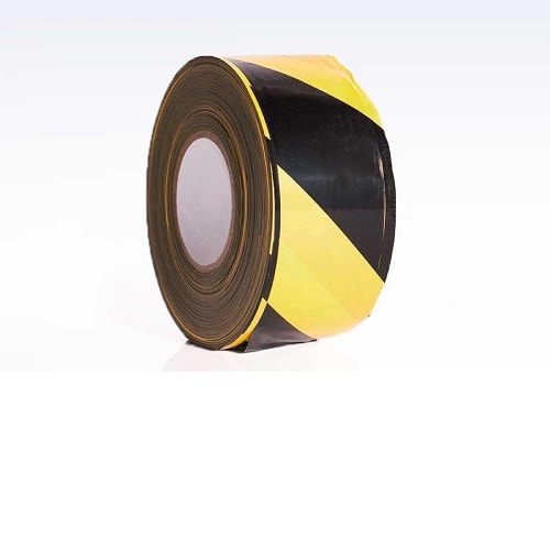 Afspærringsbånd PE i gul/sort 75 mm x 500 m