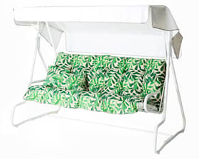 Varax De Luxe 3-S hængesofa i hvid inkl. hvid baldakin og grønmønstret hynde