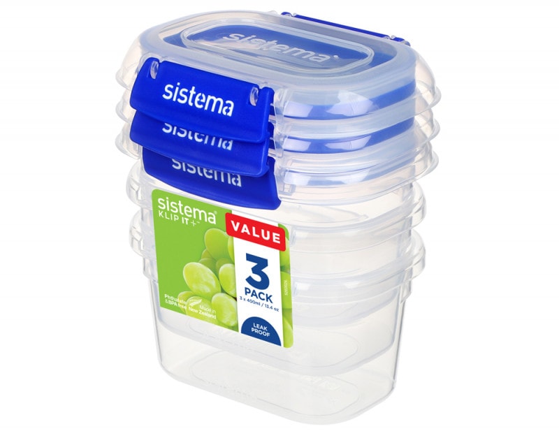 Sistema Klip It Plus Rectangular opbevaringsbokse 400 ml 3 stk.