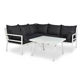 Hillerstorp Tallnäs loungesæt i hvid aluminium med sorte hynder