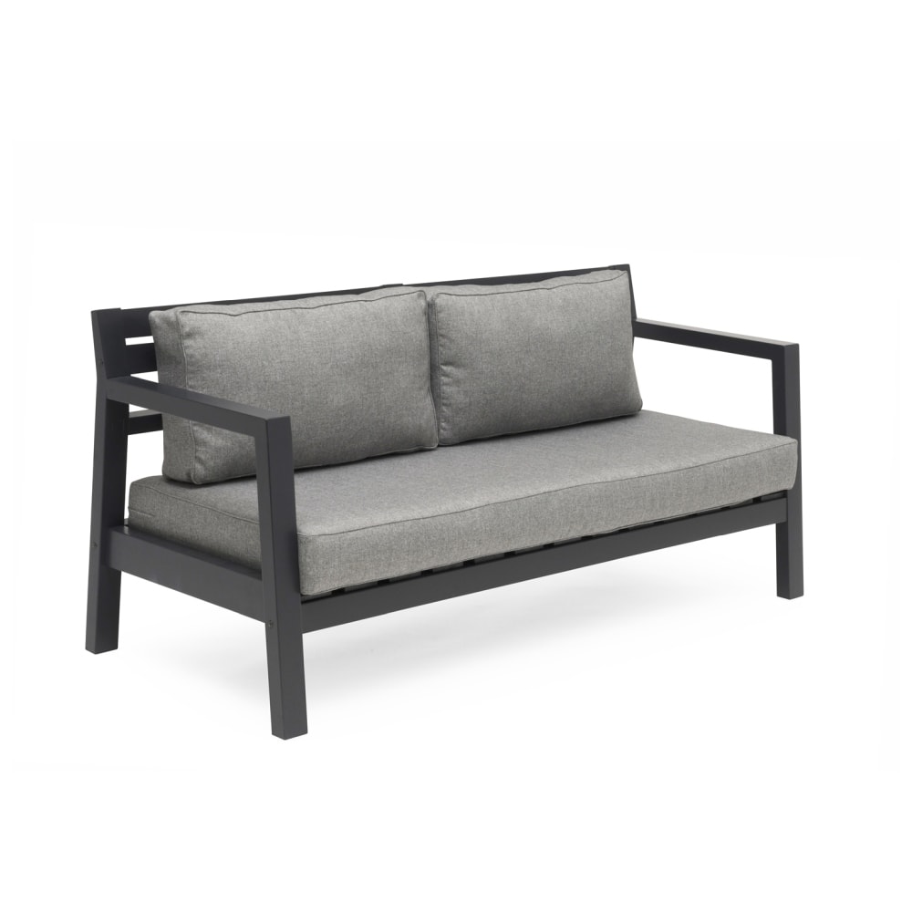 Hillerstorp Stoltö loungesofa i orkangrå med hynder i gråmelange