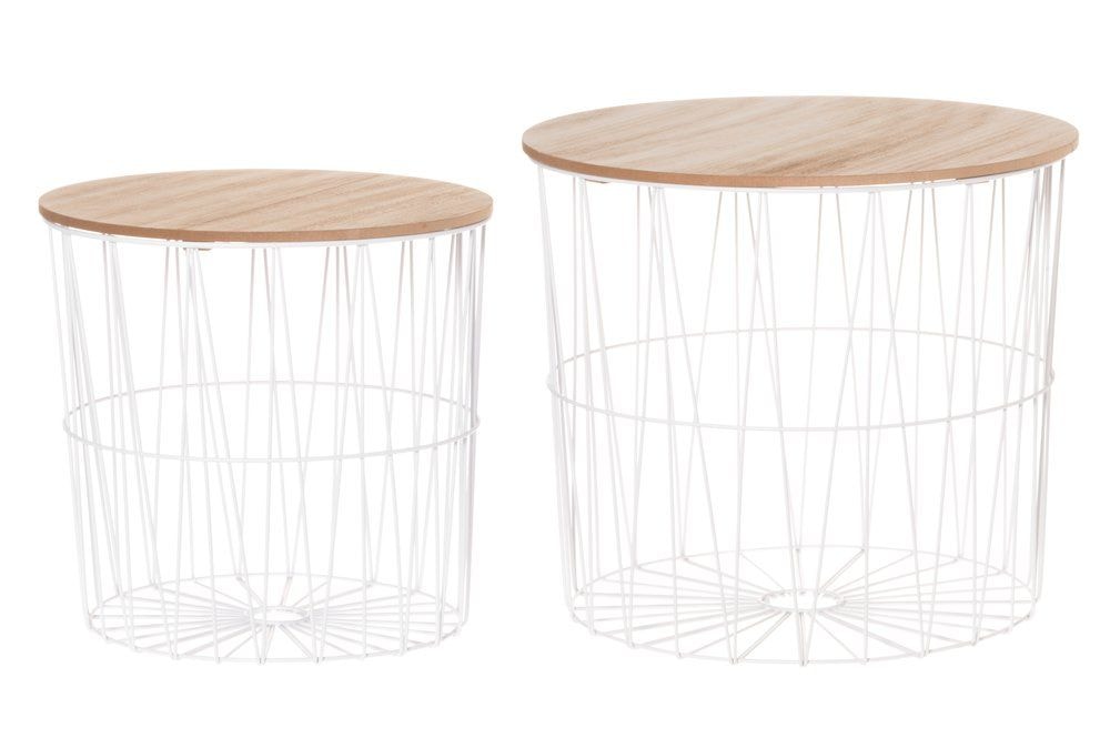 4Living metalkurvesæt i hvid med trælåg 2 stk.