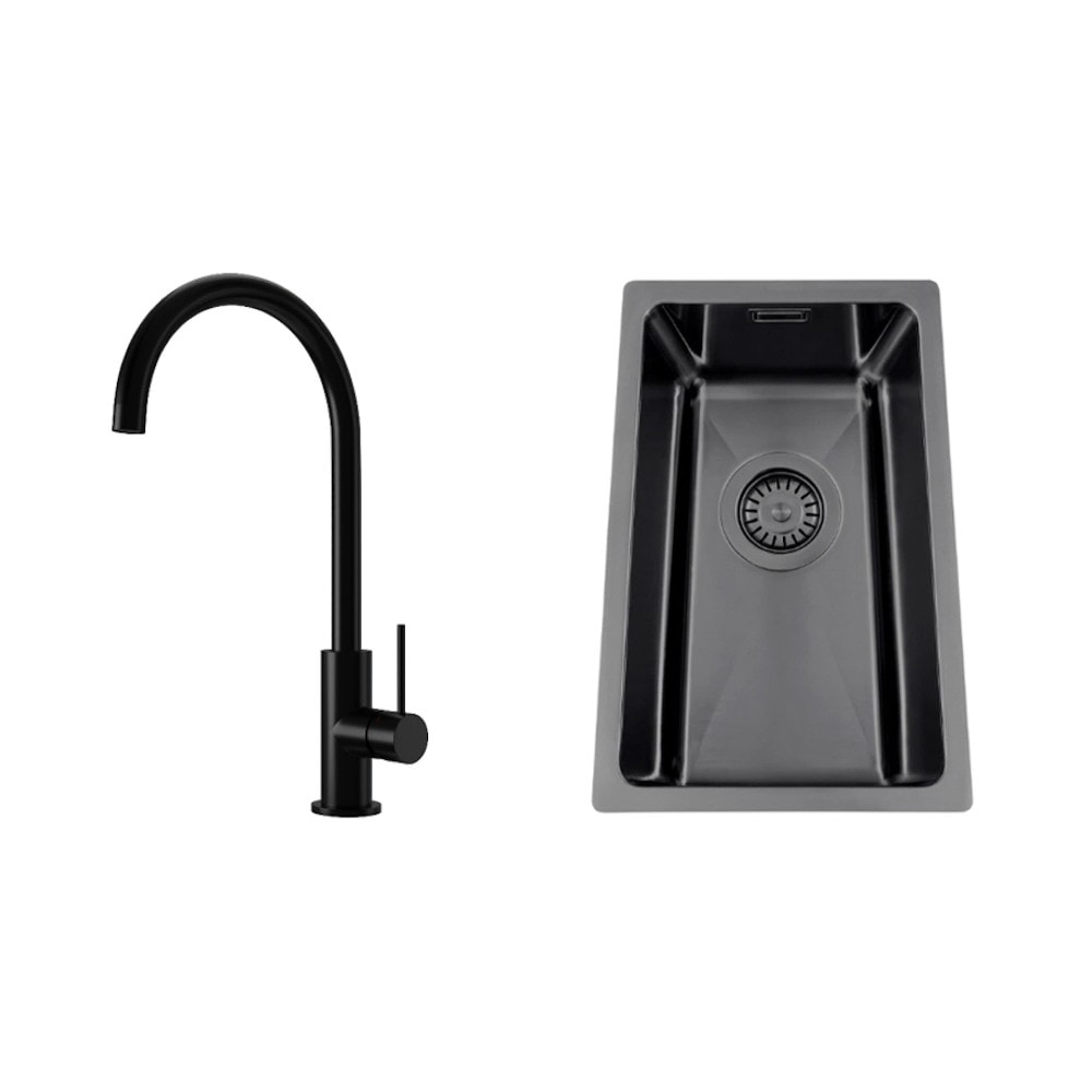 Nordic Tech Titan 230 X køkkenvask sort med PS Equip Shadow armatur