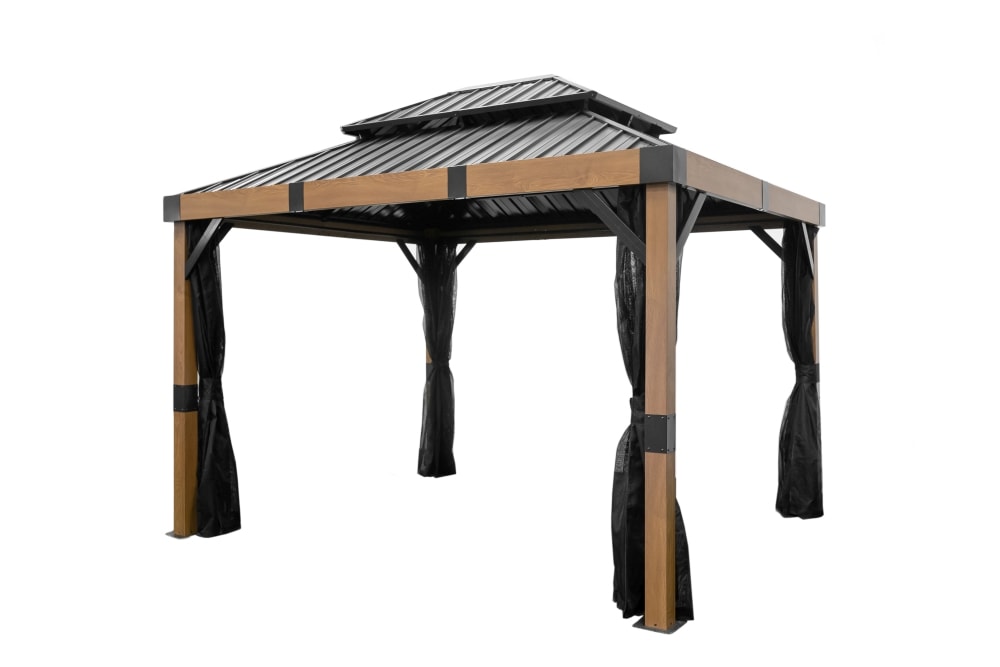 Sojag Fontana 10x12 havepavillon i trælook med ståltag 298 x 363 x 310 cm