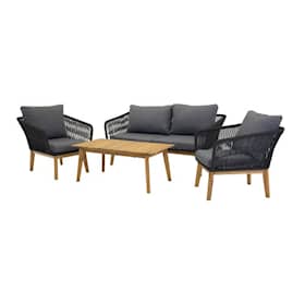 Venture Design Chania loungesæt i akacia og sort reb med hynder