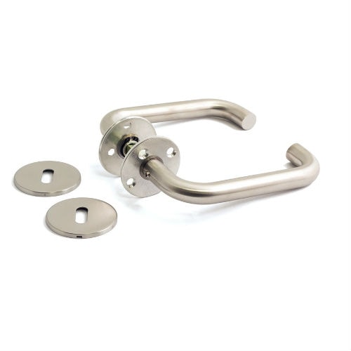 Habo dørgreb U-form af børstet rustfri stål. Inkl.nøgleskilt