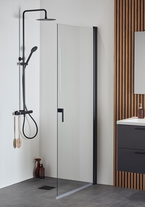 Hafa Igloo Pro brusedør lige i klart glas/sort 100 x 200 cm