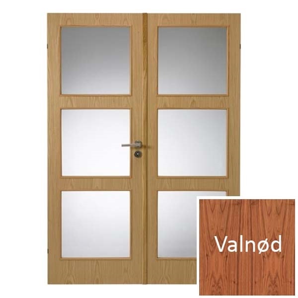Swedoor Easy Nature GW3+GW3 40 mm valnød dør m. glas 72,5+72,5x194 cm (15x20)