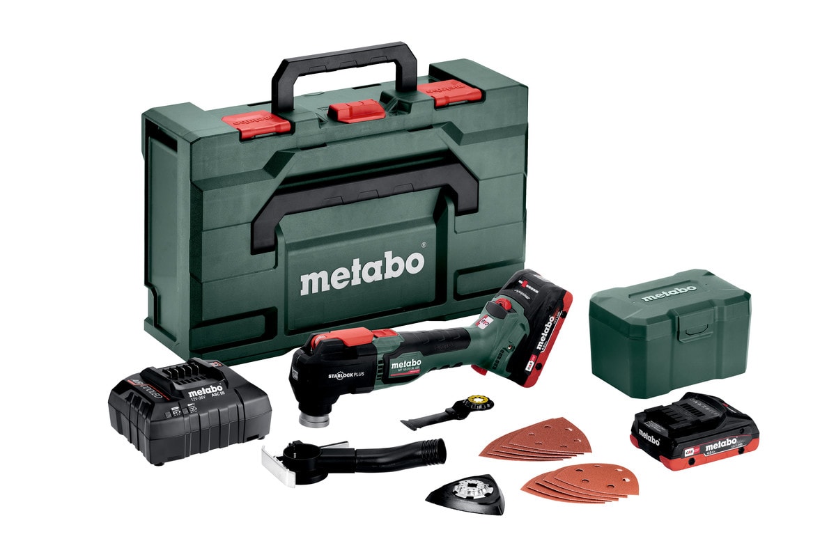 Metabo multiværktøj MT 18 LTX BL QSL med tilbehørog 2x4Ah batterier og lader