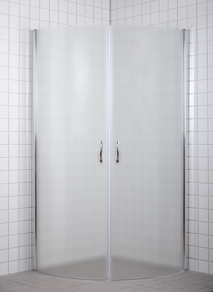 Milobad brusedør buet frostet glas 2 døre 90 x 90 x 195 cm