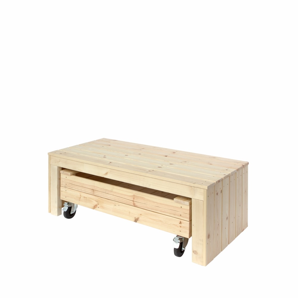 Plus Fun sandkasse og bænk i ubehandlet med hjul 60 x 120 cm