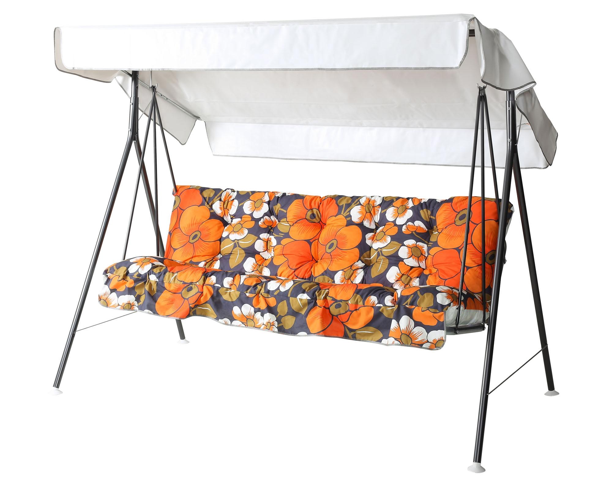 Varax Teneriffa 3-S hængesofa i grå inkl. hvid baldakin og mønstret hynde