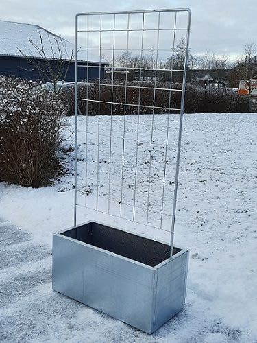 Zinkbakken plantekasse galvaniseret med espalier, flamingo og hjul 120x40x40 cm