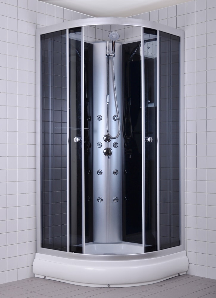 Milobad Rondo brusekabine med massagedyse alu/gråtonet 90 x 90 x 207 cm