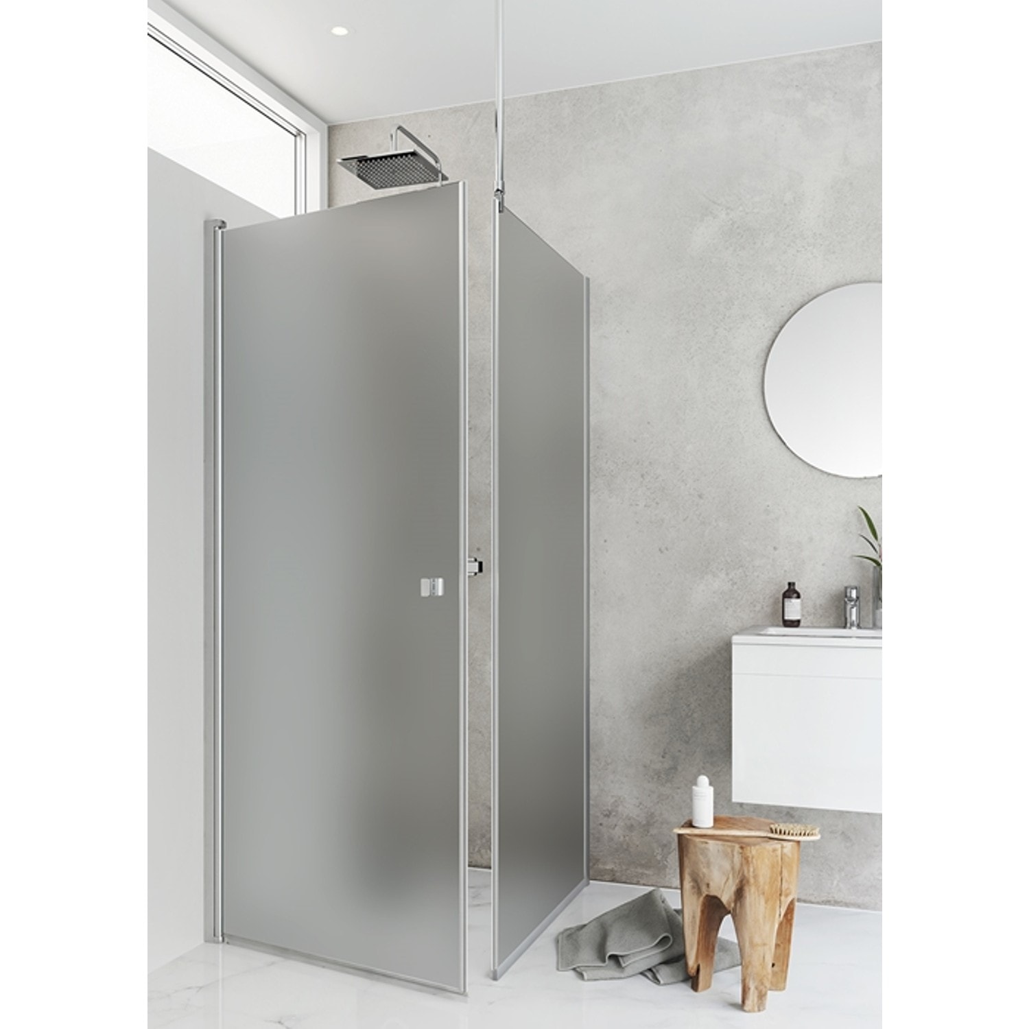 Hafa Igloo Pro brusehjørne lige + fast i mat glas/alu 90 x 130 x 200 cm