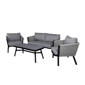 Venture Design Virya loungesæt 2+1+1 i sort alu/grå reb med grå hynder