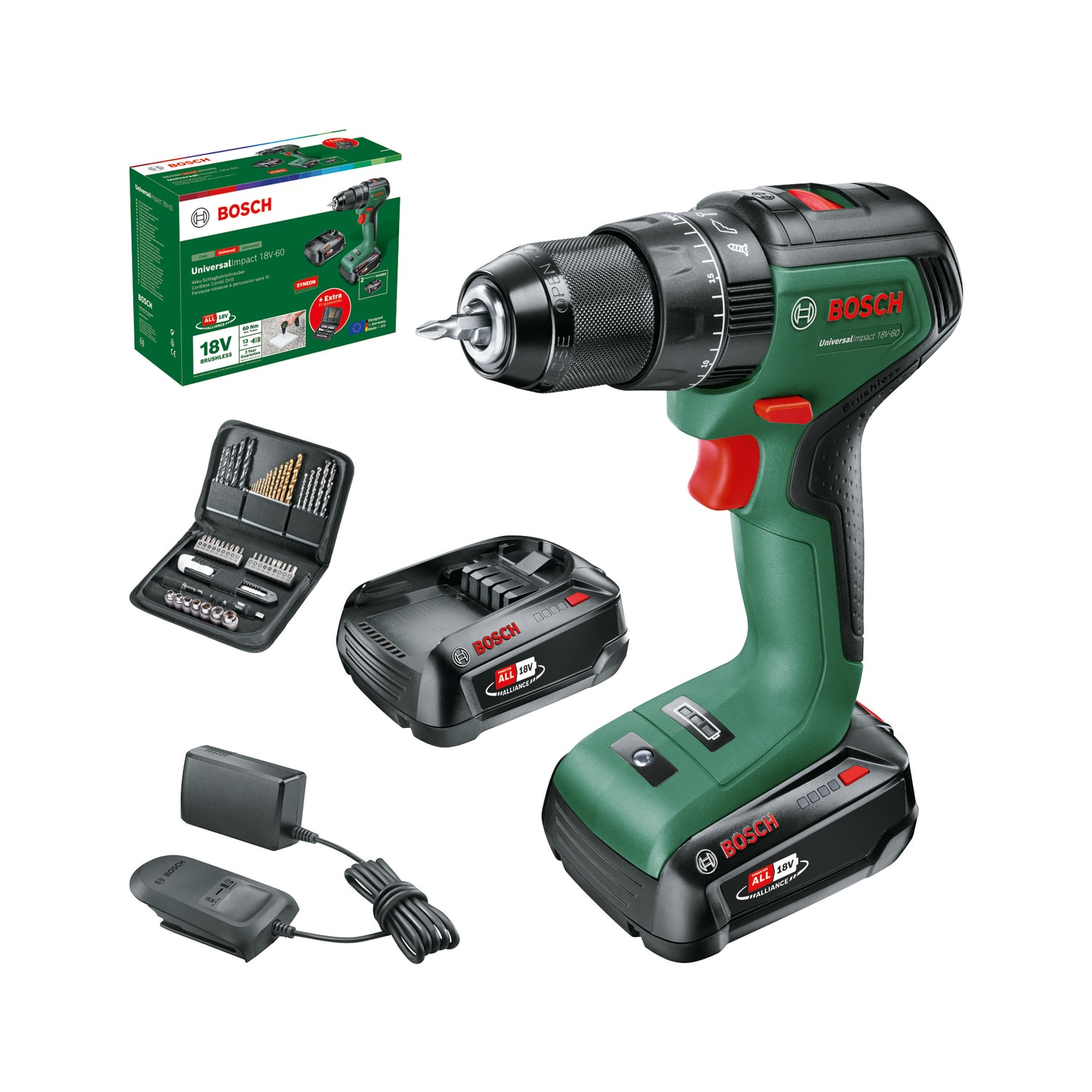 Bosch DIY Akkuslagboremaskine Univ 18V-60 2X2Ah M/51Ac
