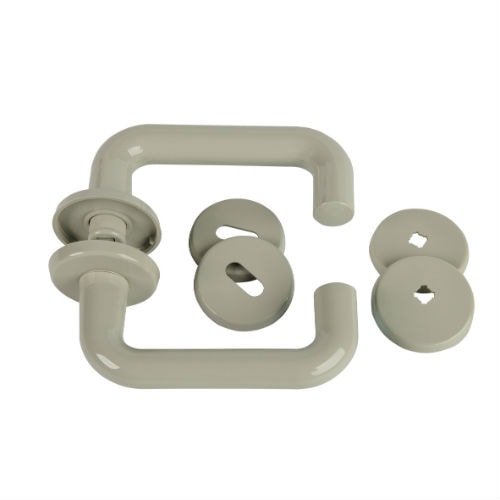 MEFA Futura dørgreb i grå med skruerrosetter og nøgleskilt