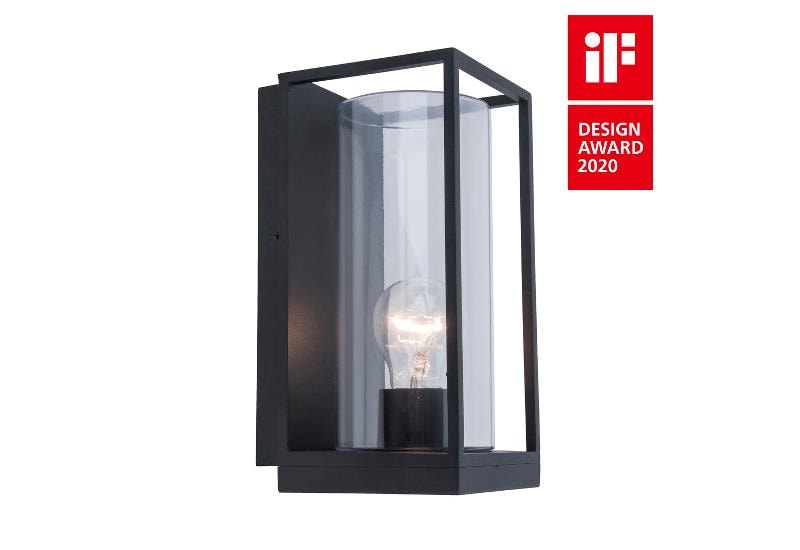 Lutec Flair væglampe i mat sort/klar E27 IP44