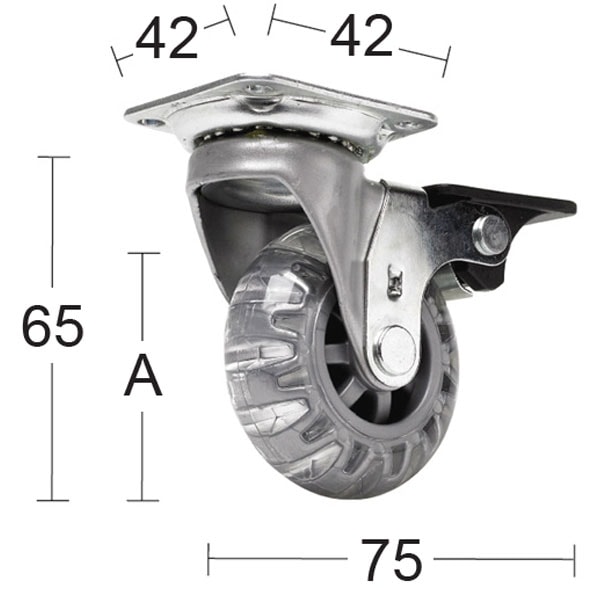 Habo Møbelhjul Drejelig med plade og bremse 42 mm