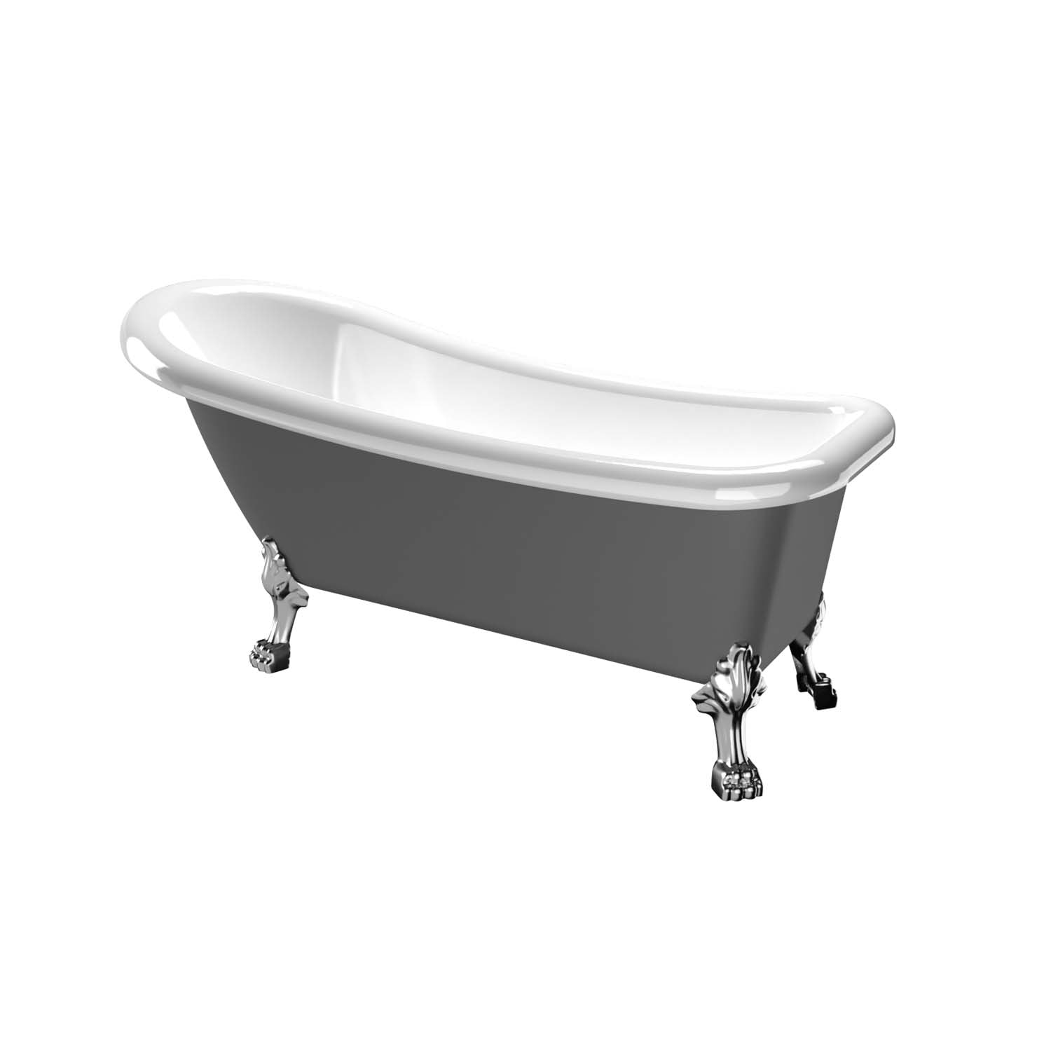 Bathlife Ideal badekar i grå med krom løvefødder 67 x 153 cm