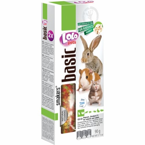 Lolo Pets Basic Smakers frøstænger til gnaver/kanin popcorn 2 stk.