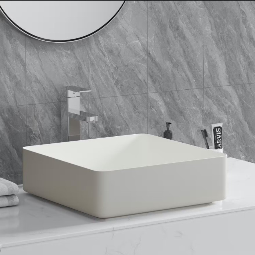 Bathlife Skatt fritstående håndvask i stål med bundventil 406 x 406 mm