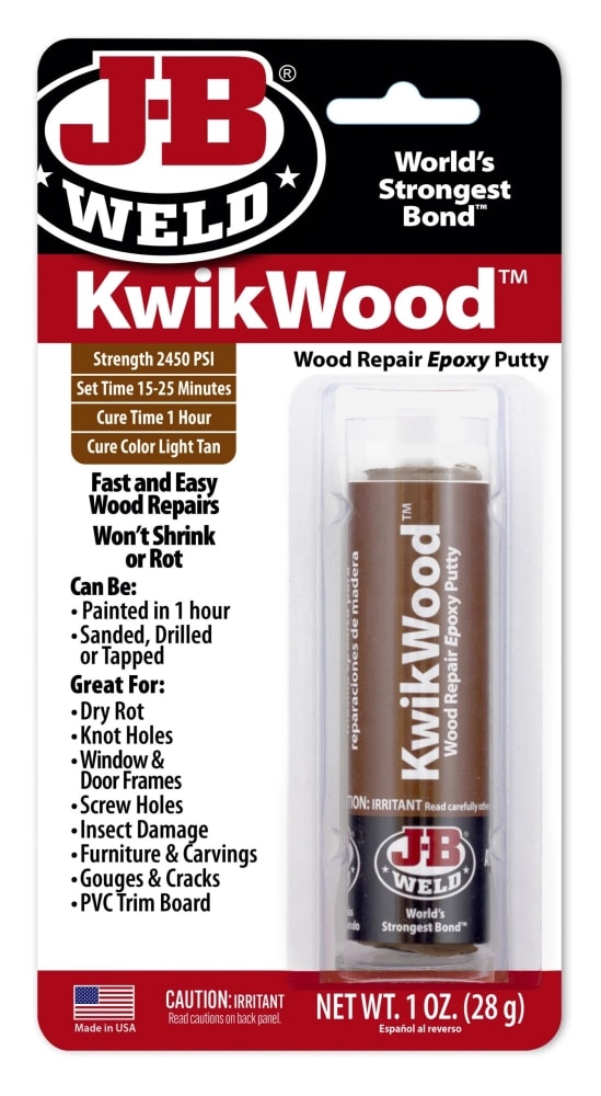 JB Weld KwikWood epoxy til reparation af træ
