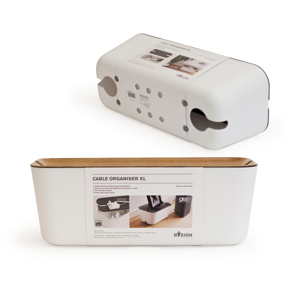 Bosign Cable Organiser XL kabelboks hvid/natur 45 x 18 x 17 cm
