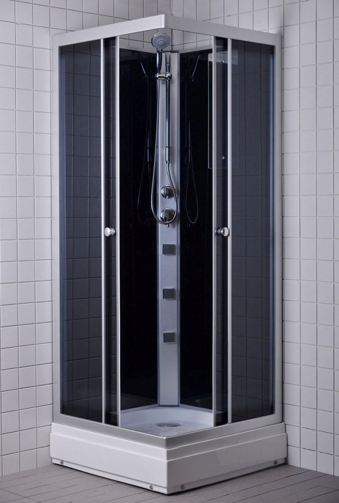 Milobad Rondo brusekabine med massagedyse alu/gråtonet 80 x 80 x 207 cm