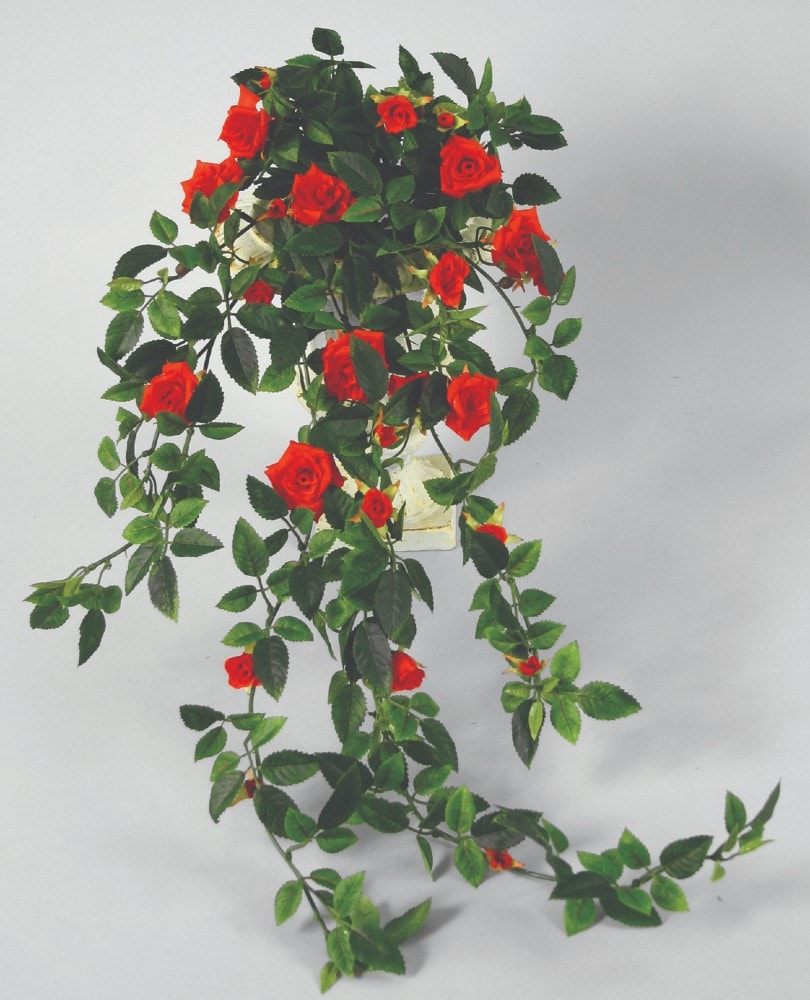 Silkeplanter kunstig hængende rose rød L50 cm