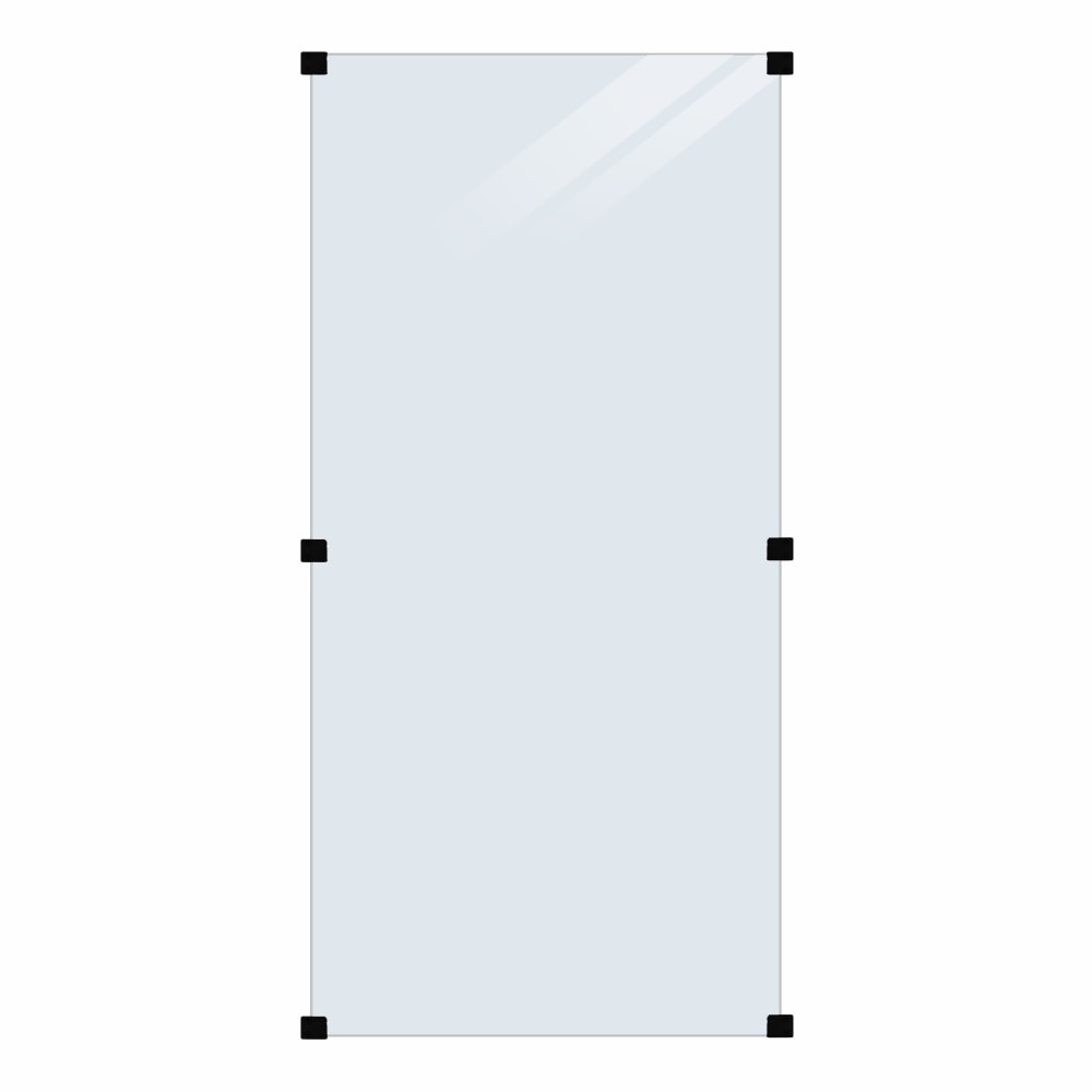 Plus glashegn i 6 mm hærdet glas klar inkl. 6 sorte beslag 90 x 180 cm