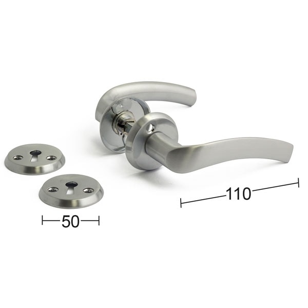 Habo dørgreb L-form Marbella i børstet krom inkl nøgleskilt