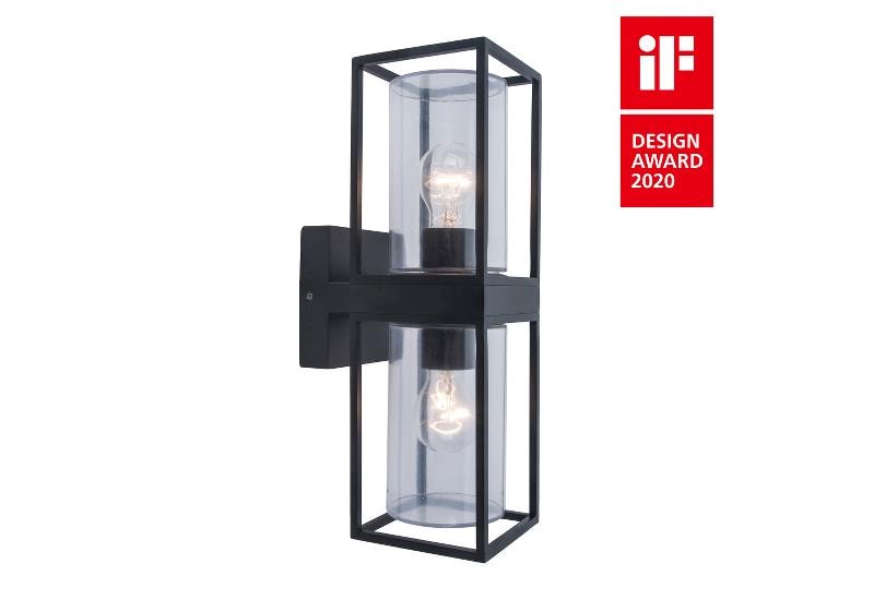 Lutec Flair væglampe up/down i mat sort/klar 2 x E27 IP44